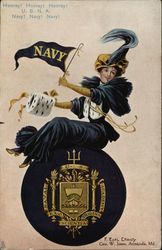 United States Naval Academy College Girl and School Seal Postcard