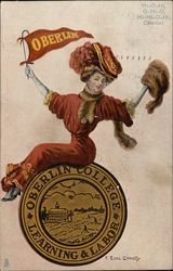 Oberlin College Girl with University Seal Postcard