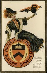 Princeton University Seal with College Girl College Girls Postcard Postcard Postcard