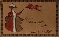 The Harvard Girl - Hand Colored Postcard