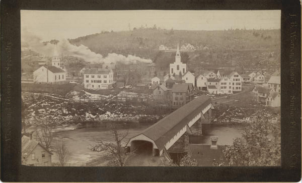 Republican Covered Bridge and View of Town Franklin New Hampshire