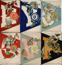 Complete Set of 6: Ivy League College Girls Postcard Postcard Postcard