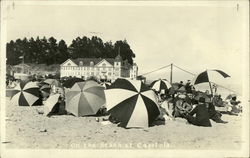 On the Beach, Umbrellas & Hotel Capitola, CA Postcard Postcard Postcard