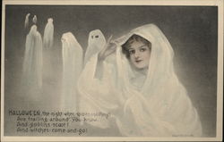 Women Dressing Up as Ghosts Halloween Postcard Postcard Postcard