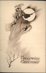 Witch Flying at Full Moon Halloween Postcard Postcard Postcard