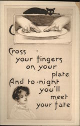 Fingers Crossed on Plate to Wish for Fate Halloween Postcard Postcard Postcard