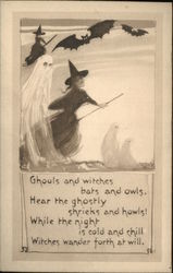 Witches, Ghosts and Bats Flying Halloween Postcard Postcard Postcard