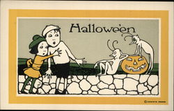 Rare Children Startled by Imps and a Jack-O-Lantern Halloween Postcard Postcard Postcard