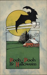 Rare Bat Flying Under Full Moon Halloween Postcard Postcard Postcard