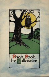 Owl in Tree Under Full Moon Halloween Postcard Postcard Postcard