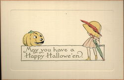 Girl and Jack O'Lantern Postcard