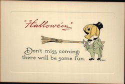 Jack O'Lantern in Suit Holding Broom Postcard