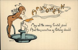 Halloween Imp Blowing out a Candlestick Postcard