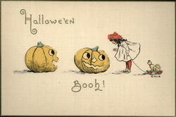 Girl Talking to Jack O'Lantern Postcard