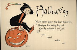 Goblin Jumping Over Jack O'Lantern Postcard