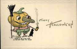 Rare JOL w/Corncob Nose Smoking Pipe, Black Cat Postcard