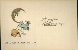 Jack O'Lantern Hanging from Crescent Moon Postcard