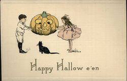 Children Holding Carved Jack O'Lantern Postcard