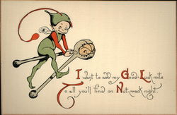 Goblin Using Nutcracker to Crack Walnut Halloween Postcard Postcard Postcard