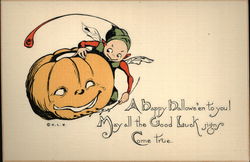 Fairy and Jack O Halloween Postcard Postcard Postcard