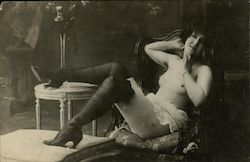 French? Nude Woman Reclining in Chair Lingerie, Stockings, High Heels Risque & Nude Original Photograph Original Photograph Original Photograph