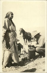 Indian Squaw Trading or Selling to Cowboy Pre 1918 Postcard