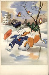 Rare Belgian Donald Duck Falling on Ice Disney Postcard Postcard Postcard