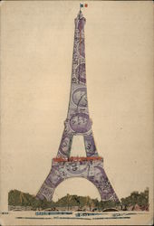 Eiffel Tower Made of Cut Up French, Belgian Stamps Ephemera