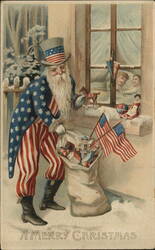 RARE Uncle Sam Santa Claus with Toys and Flags Postcard