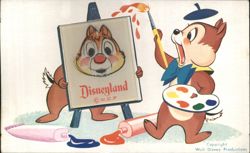 Rare Chip 'n' Dale Painting at Disneyland Lenticular Postcard