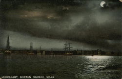 Moonlight, Boston Harbor Massachusetts Postcard Postcard Postcard