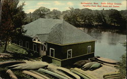 Smith College Grounds. Paradise Pond, Boat House and Canoes. Northampton, MA Postcard Postcard Postcard