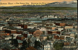 The Power City. Showing the River above the Falls, and one of the Great Saw Mills Spokane, WA Postcard Postcard Postcard