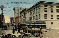 Auto Hook and Ladder, New Fire Dept. Equipment crossing D Street San Diego, CA Postcard Postcard Postcard