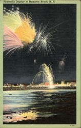 Illustration of Fireworks Over Water at Hampton Beach, New Hampshire Postcard