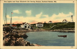 Two Lights and Cape Elizabeth Life Saving Station Portland, ME Postcard Postcard Postcard