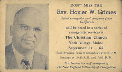 Rev. Homer W. Grimes Evangelist Composer York Village, ME Religious Postcard Postcard Postcard