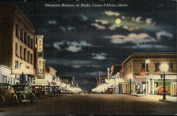 Sherman Avenue at Night Coeur D'Alene, ID Postcard Postcard Postcard