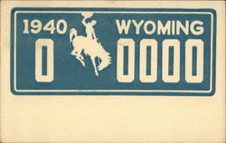 1940 Wyoming License Plate Postcard Postcard Postcard