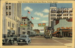 Central Avenue, Looking South from Monroe Phoenix, AZ Postcard Postcard Postcard