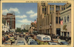 Busy Crowds on Wilshire Boulevard Los Angeles, CA Postcard Postcard Postcard