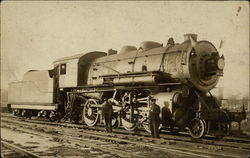 Train Engine and Conductor Postcard