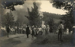 Group of People watching a Building on Fire Postcard