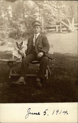 Postman or Train Conductor and his Dog in 1914 Dogs Postcard Postcard Postcard