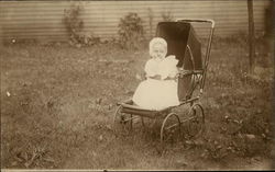 Baby Wearing White in Stroller Babies Postcard Postcard Postcard