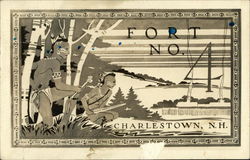 Art of Native Americans Watching Fort No. 4 in Charlestown, NH Postcard Postcard Postcard