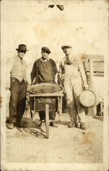 Three men with a Wheelbarrow Postcard Postcard Postcard