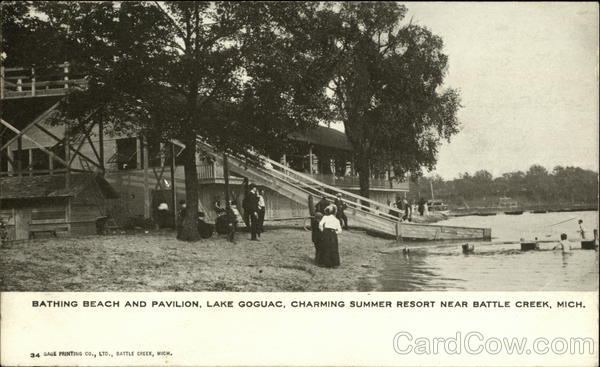 Bathing Beach and Pavilion, Lake Goguac, Charming Summer Resort Battle ...