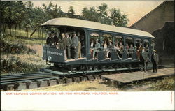 Car Leaving Lower Station, Mt. Tom Railroad Postcard