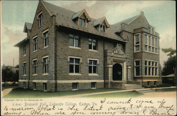 Brainerd Hall, Lafayette College Easton, PA Postcard